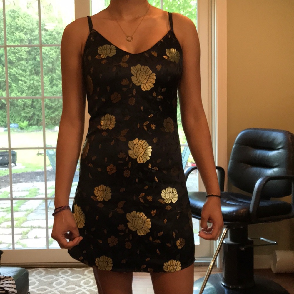 Silky black floral dress